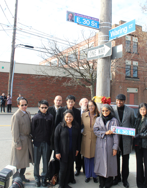 Posing with the new Stanley Eng Street Sign