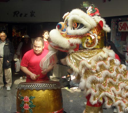 Chinese Lion Dance and drummer