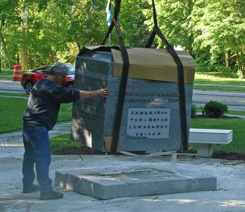 Working on the Immigrant Mother statue in the Croatian Cultural Garden