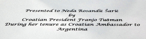 Gift from First president of Croatia