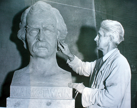 Frank Jirouch working on the Mark Twain bust