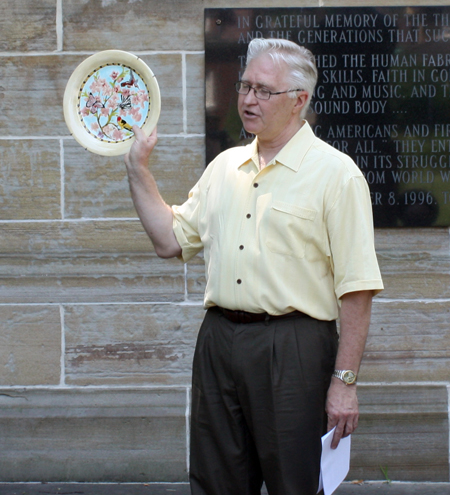 Dr Stan Bohanek shows a plate created by Frank Jirouch