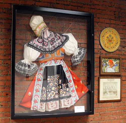 Bohemian National Hall Czech costumes on wall