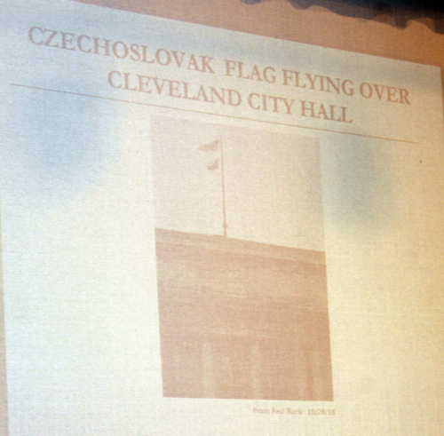 Czechoslovakia flag flying over Cleveland City hall