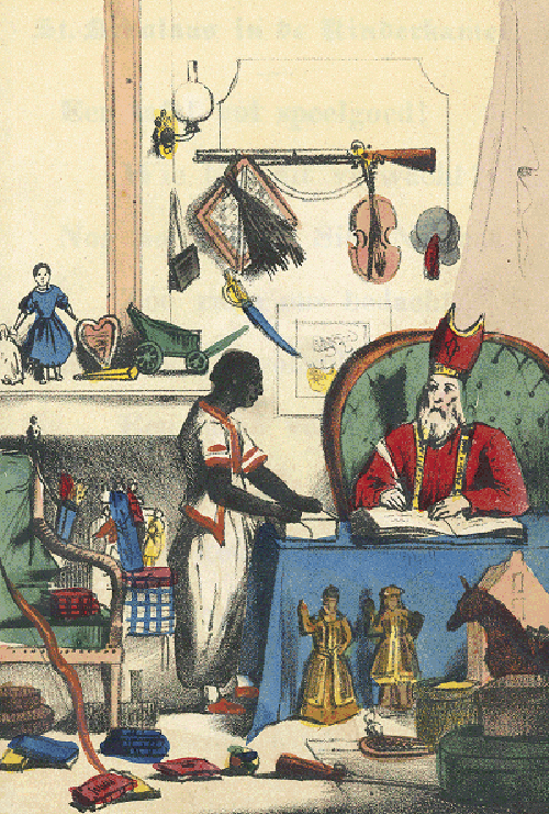 1850 illustration of Saint Nicolas with his servant Black Pete/Zwarte Piet