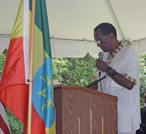 Aklilu Demessie speaking at Ethiopian Garden Dedication