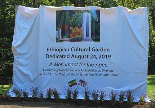 Ethiopian Garden monument covered before the unveiling