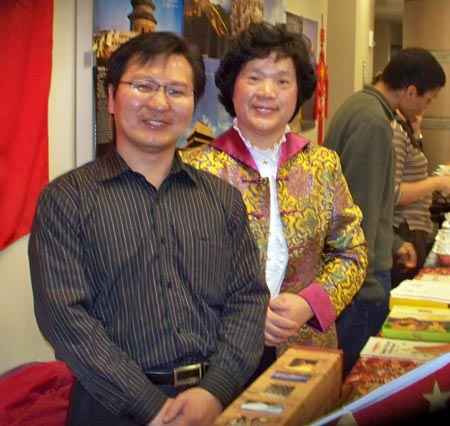 China display at CSU International Day - Liu Wenzheng, Assistant Director and Dr. Lin-Ching Chen, Director of Confucius Institute at CSU