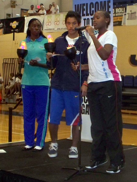 Lighting the torch to begin the 2010 World School Games at John Carroll University