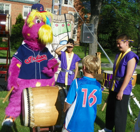 Cleveland Indians mascot Slider with Mame Daiko Taiko Drummers