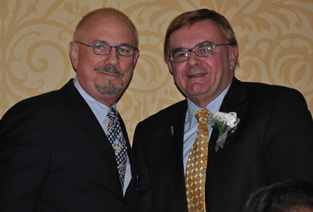 Rock and Roll Hall of Fame CEO Terry Stewart with Cleveland International Hall of Fame inductee Tony Petkovsek