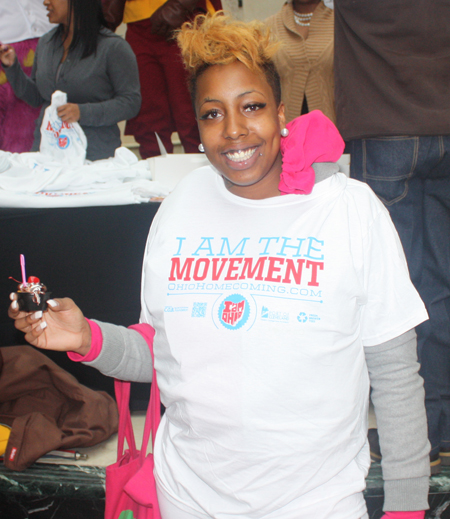 woman wearing new Ohio Homecoming t-shirts