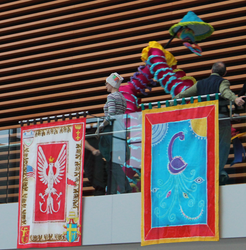 Members of the musical group Progeny from Shaw High School and Heritage Middle School paraded through the new Ames Family Atrium with the Quixote puppets from Parade the Circle.