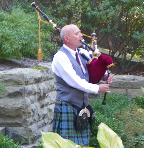 Larry Bechtel playing bagpipes