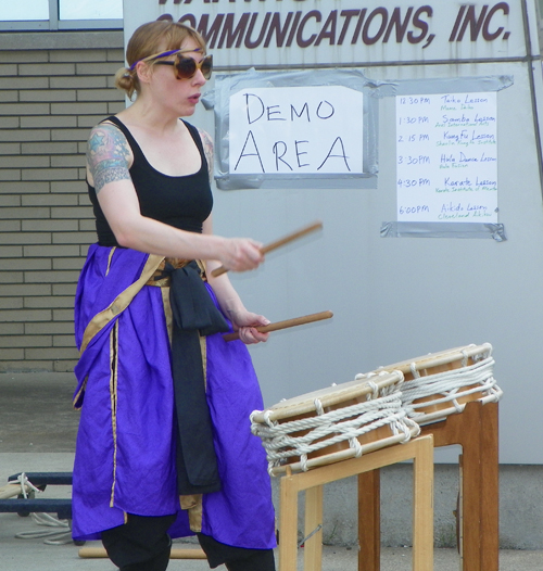 Mame Daiko demonstration - teaching the audience how to drum