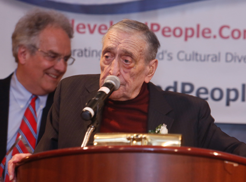 Sam Miller giving his acceptance speech