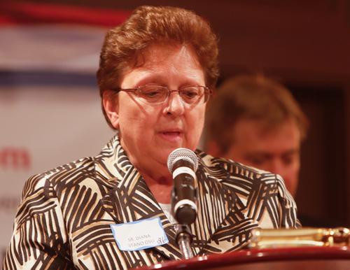 Sister Diana Stano, O.S.U., Ph.D., the sixteenth president of Ursuline College, gave the invocation 