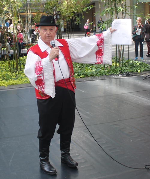 Ken Kovach shows Hungarian shirt and hat