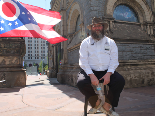 Docent Tim Daley of the Soldiers and Sailors monument told of thousands of visiros inside the monument