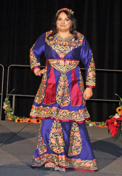 Shirien Muntaser is wearing a traditional Palestinian dress in celebration of her proud heritage.