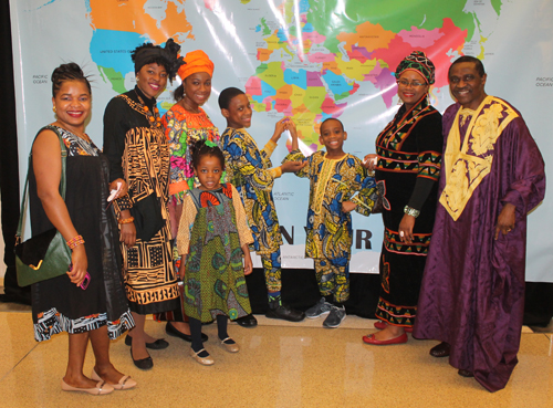 Posing with the map of Cameroon