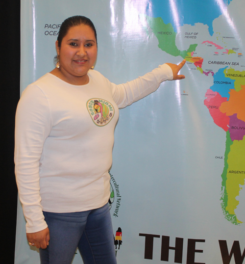 Posing with a map of Guatemala