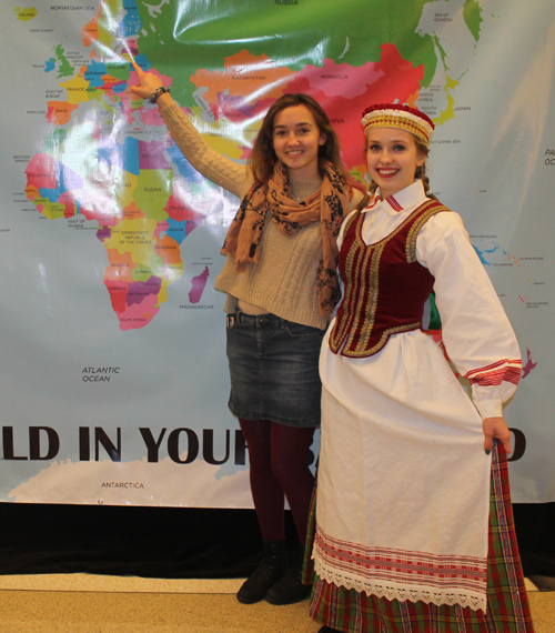 Posing with the map of Lithuania