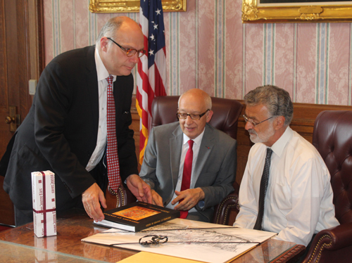 Rouen Mayor Yvon Robert and Cleveland Mayor Frank Jackson in Red Room in Cleveland City Hall