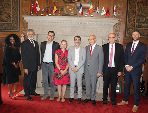 Sister Cities Cleveland and Rouen representatives in Mayor's Room in Cleveland City Hall