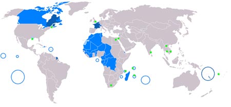 Map of world where French is spoken