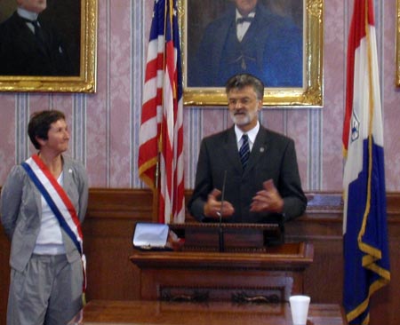 Cleveland Mayor Frank Jackson welcomes Rouen Mayor Valerie Fourneyron