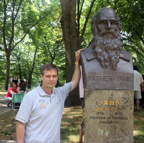 with Father Jahn statue