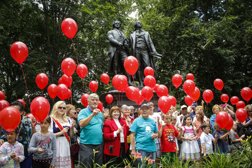 99 Red Balloons in German Cultural Garden in Cleveland