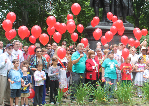 99 Red Balloons in German Cultural Garden in Cleveland