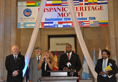 Lucy Santiago singing at Hispanic Heritage Day  ceremony at Cleveland City Hall on September, 15, 2011