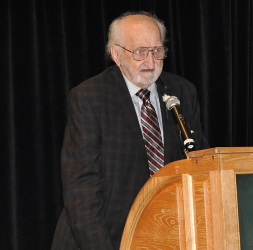Ernie Mihaly giving acceptance speech