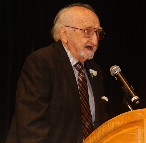 Ernie Mihaly giving acceptance speech