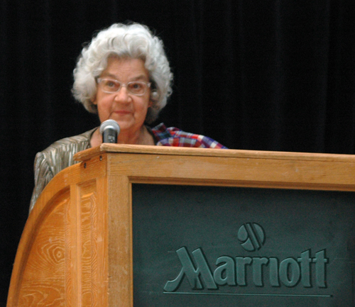 Margaret Callander giving acceptance speech