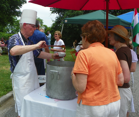 Serving up Hungariah goulash gulyas