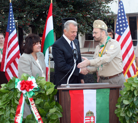 Marika Megyimori, President Pl Schmitt and Hungarian Scout District Commissioner Michael Horvath