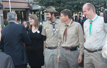 Hungarian President Pl Schmitt greets Hungarian Scouts