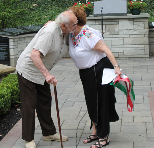 Ernie Mihaly and Carolyn Balogh cut the ribbon in the Hungarain Cultural Garden in Cleveland