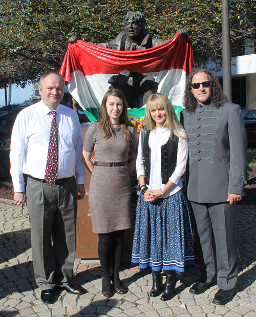 Posing with Hungarian Freedom Fighter statue 