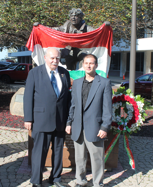 Posing with Hungarian Freedom Fighter statue 