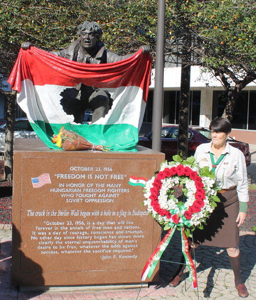 Posing with Hungarian Freedom Fighter statue 