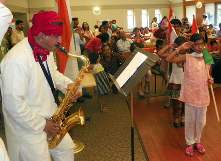 Michael Sreshta accomapnied the march with the saxophone