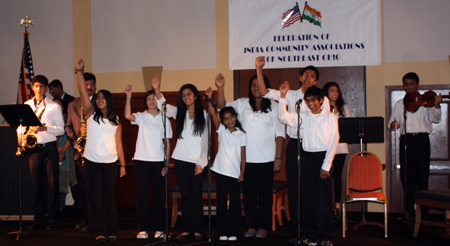 Indian and US National Anthems performed