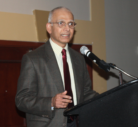 Raj Pillai at microphone