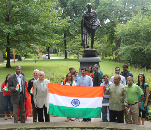 FICA group in front of the statue of Mahathma Gandhi