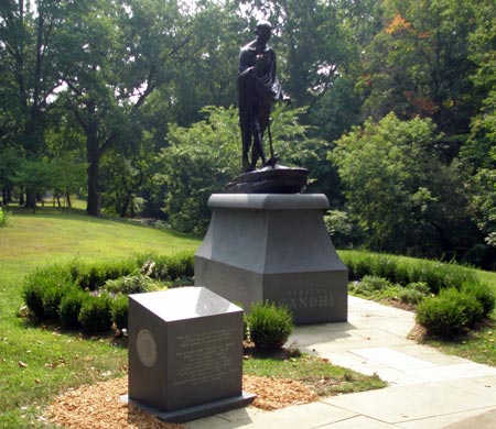 Cleveland Indian Cultural Gardens with Heritage Pillars and Mahatma Gandhi statue